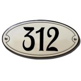 Emaille huisnummerbord ovaal gebold met kader 10 x 5 cm en 20 x 10 cm creme zwart