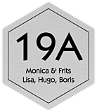 Naambord hexagon 25 x 30 cm aluminum rvs-look