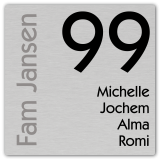 RVS look naambordje voordeur 15 x 15 cm model d