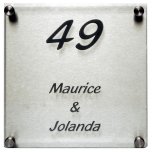 Naambord glas met rvs achterplaat 20 x 20 cm