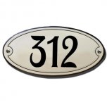 Emaille huisnummerbord ovaal gebold met kader 10 x 5 cm en 20 x 10 cm creme zwart