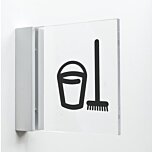 Pictogram Schoonmaakkast van plexiglas met haakse wandhouder