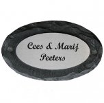 Leisteen ovaal met RVS gegraveerd 23x13 cm 