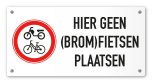 Tekstbord Geen brommers en fietsen plaatsen 20 x 10 cm wit