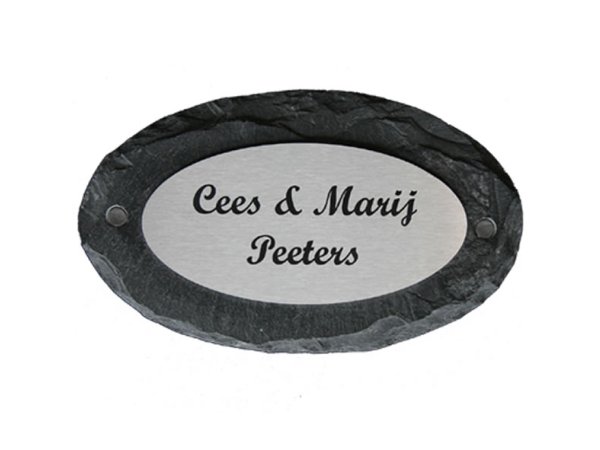 Leisteen naambord ovaal met RVS plaat