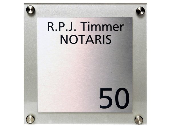 Naambord plexiglas met rvs